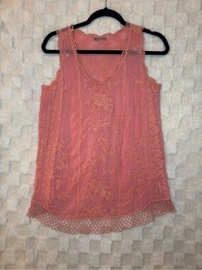 Johnny Was Pink Embroidered Delicate Floral Quynn Tank Top